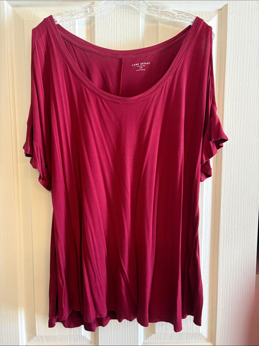 Lane Bryant Wine Short Sleeve Scoop Neck Top